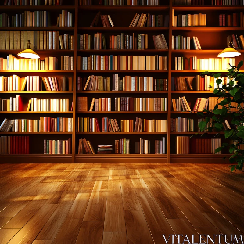 Warm and Cozy Home Library AI Image