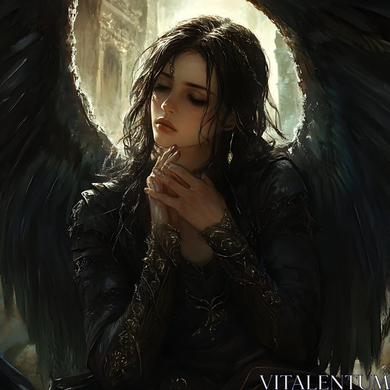 AI ART Dark Angel Contemplation