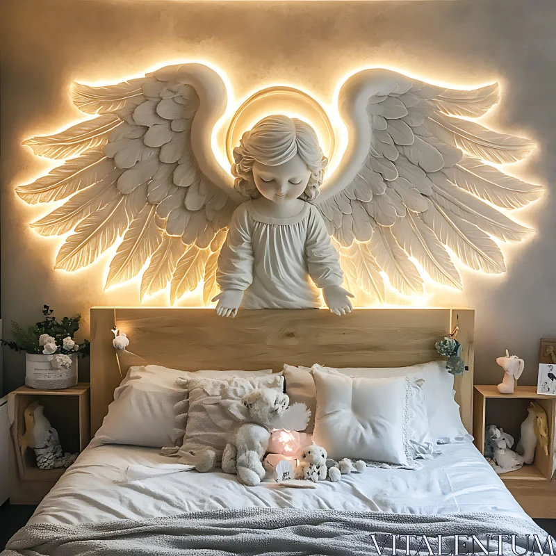 AI ART Ethereal Angel Wings Sculpture in Bedroom