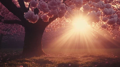 Sunset Through Cherry Blossoms