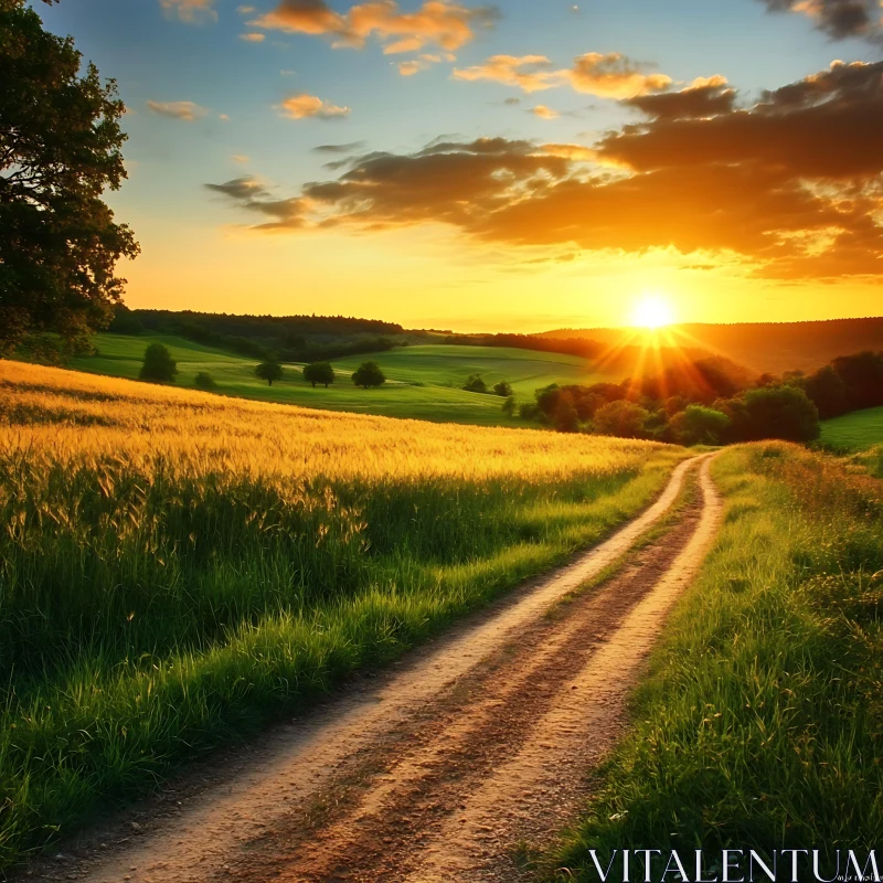 AI ART Scenic Sunset Landscape with Winding Path