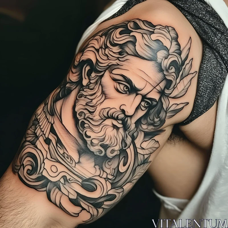 Classical Greek God Arm Tattoo Design AI Image