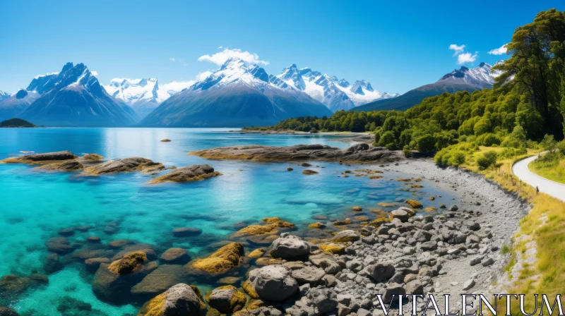 Captivating Blue River and Mountain Seascape AI Image