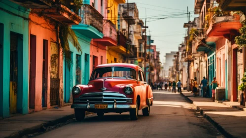 Classic Car on a Colorful Street - A Journey through Diverse Culture
