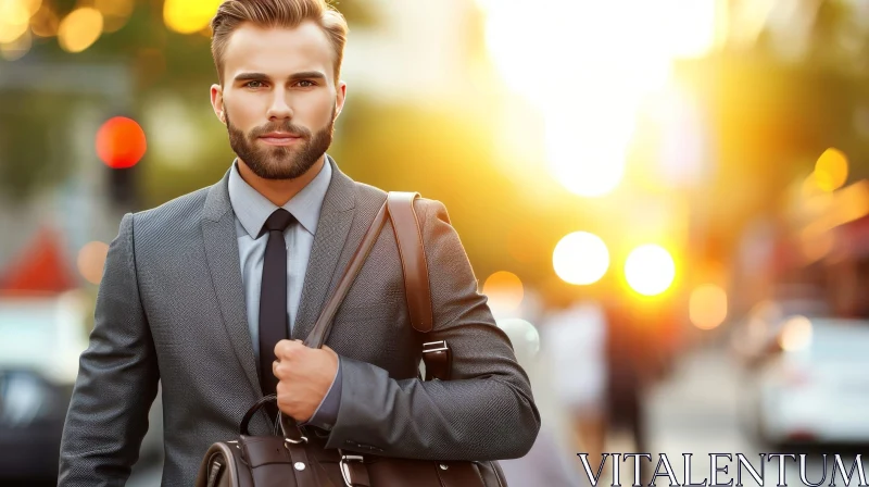 Confident Young Professional Man with Leather Briefcase AI Image