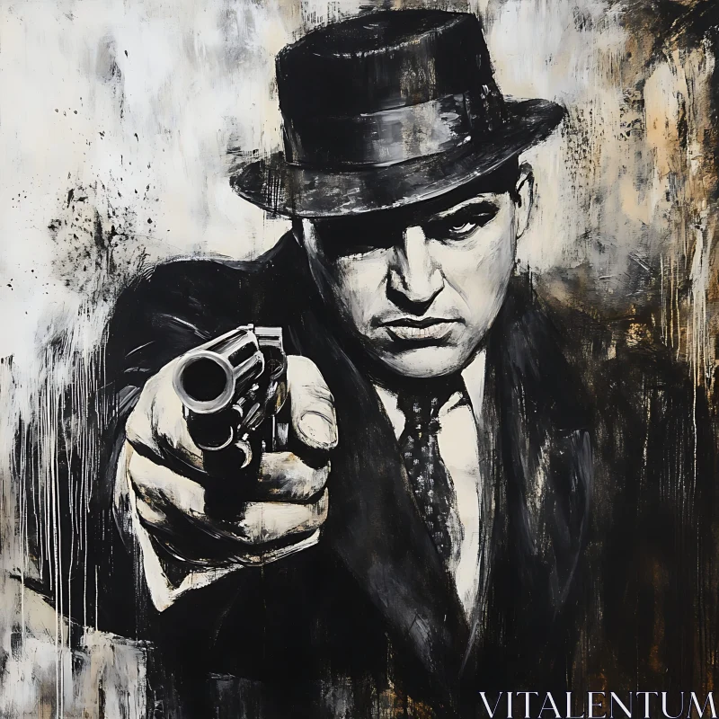 AI ART Monochrome Man with Gun Art