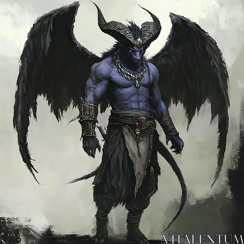 Dark Demon Portrait with Majestic Wings AI Image