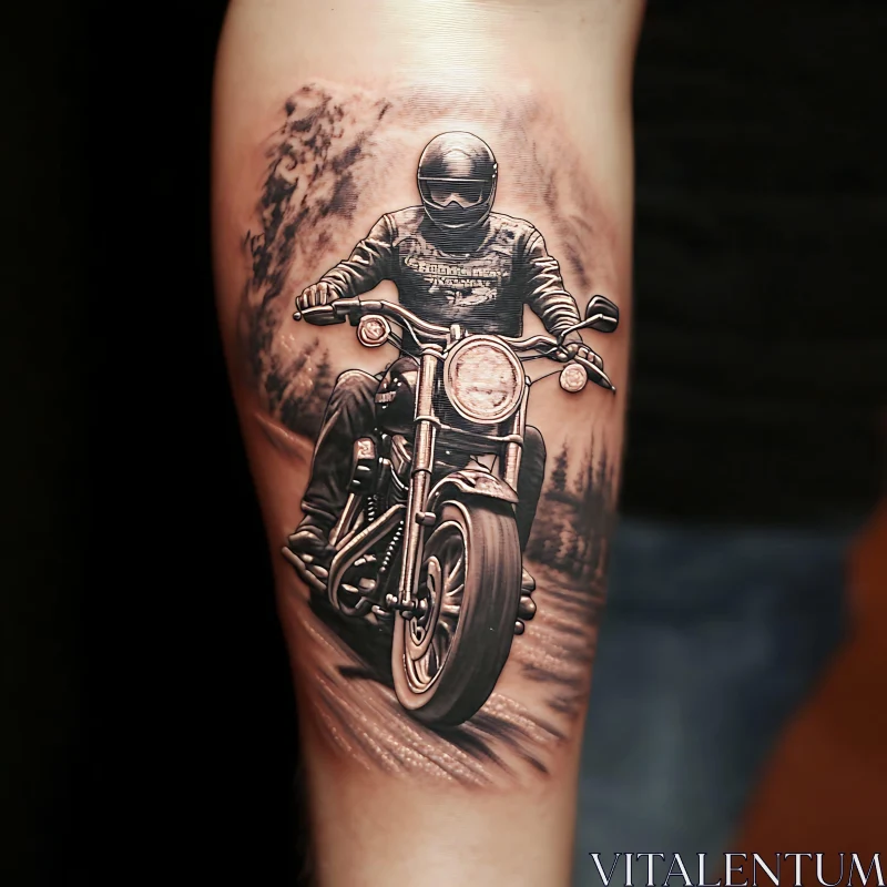 Motorcycle Tattoo with Forest Backdrop AI Image