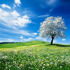 White Tree and Flowers Landscape