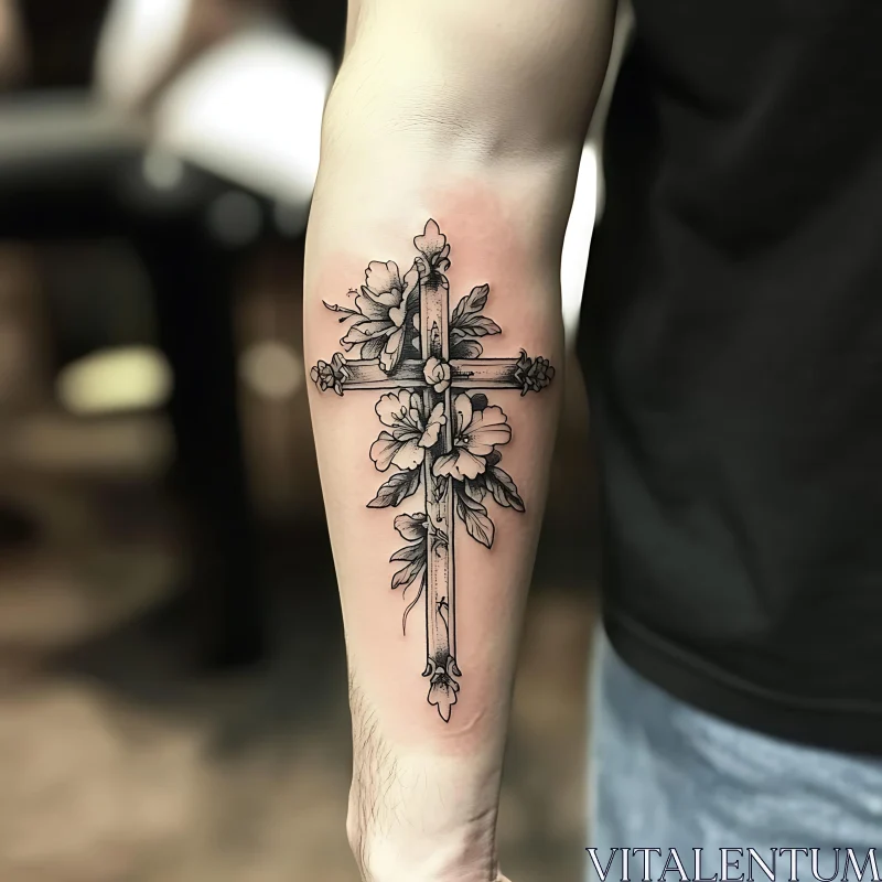 Floral Cross Tattoo Art AI Image