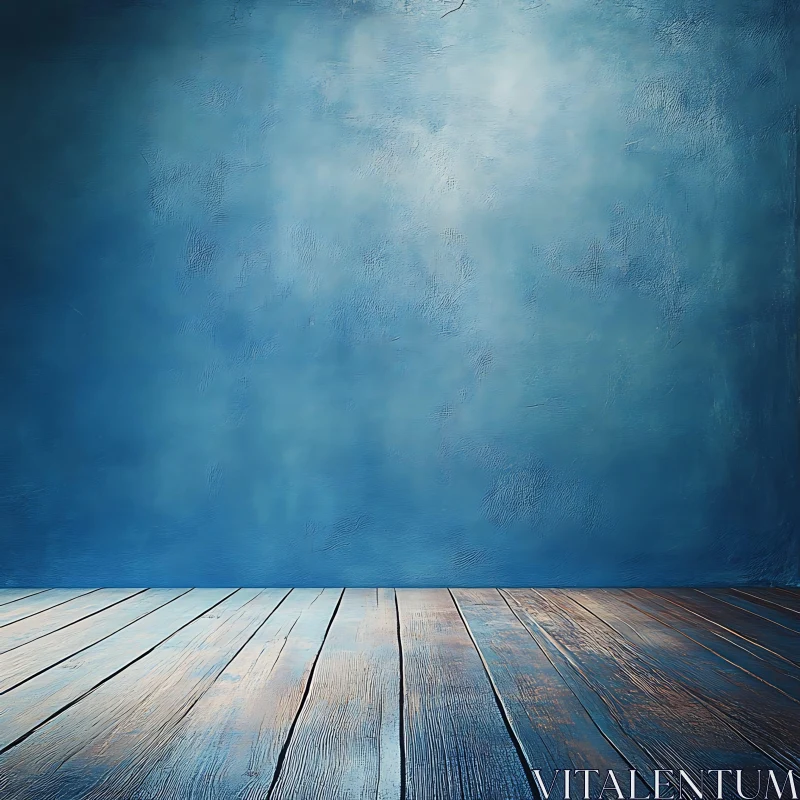 AI ART Textured Blue Wall with Wooden Planks