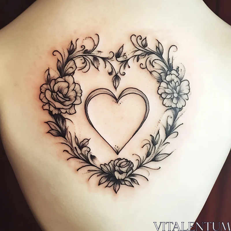 Elegant Floral Heart Tattoo Art AI Image