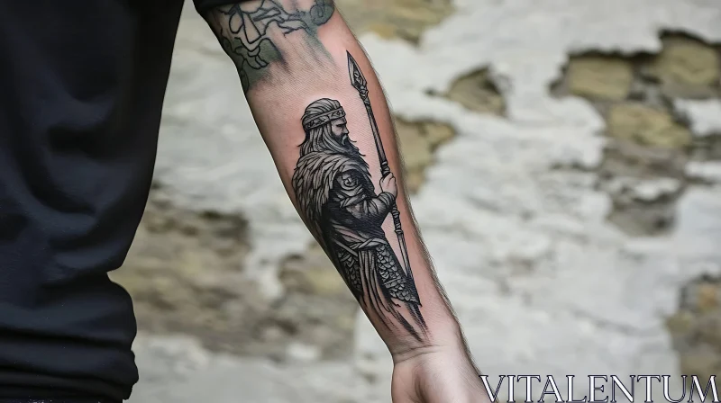 Warrior Tattoo with Spear on Arm AI Image