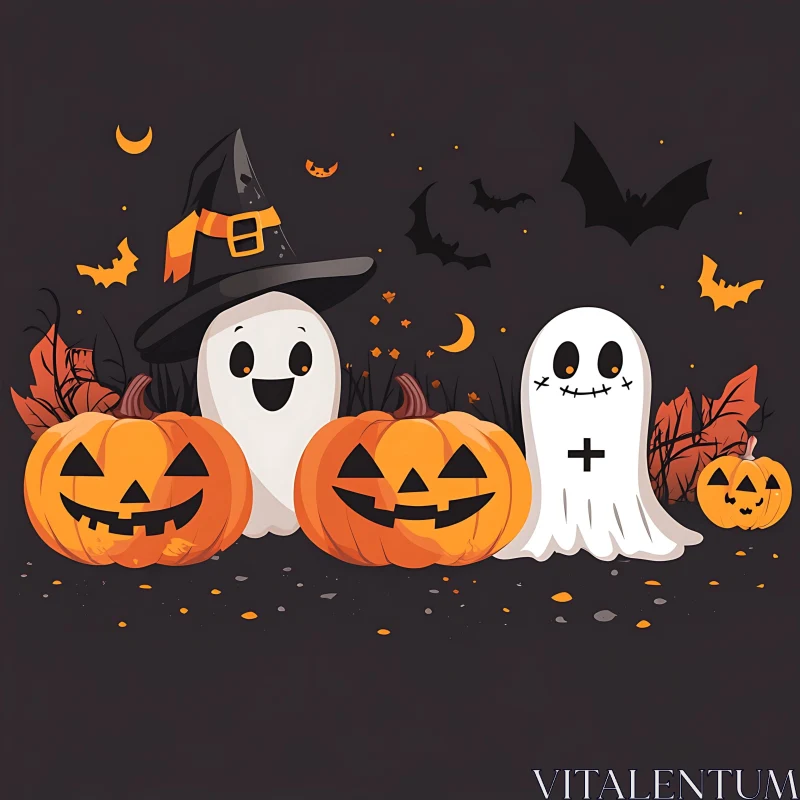 AI ART Halloween Celebration with Friendly Ghosts