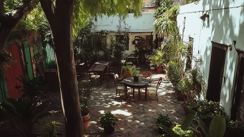 Peaceful Courtyard Scene with Plants