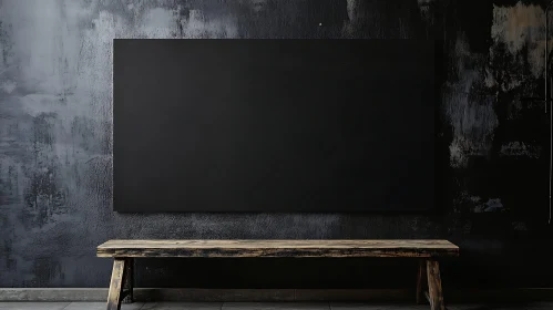 Rustic Bench Against Dark Abstract Wall