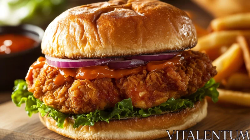 Crispy Chicken Sandwich with Lettuce and Onion AI Image