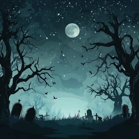 Halloween Night Graveyard Scene