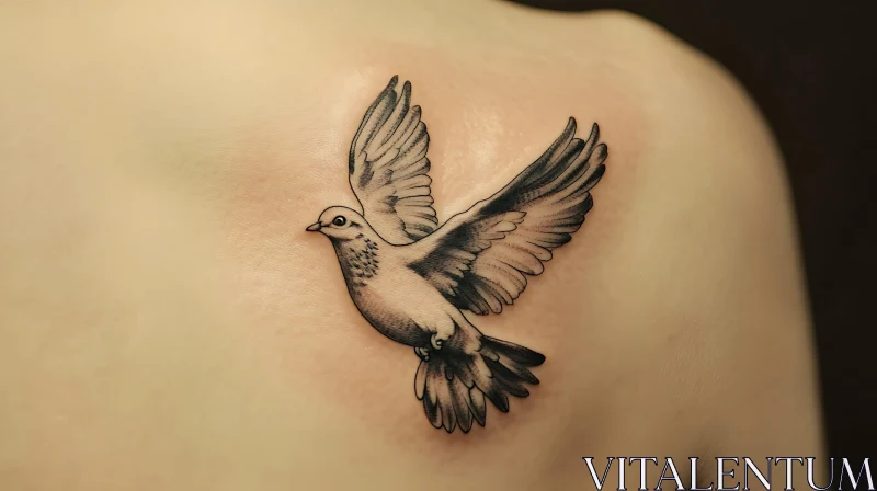 Inked Dove in Flight on Shoulder AI Image