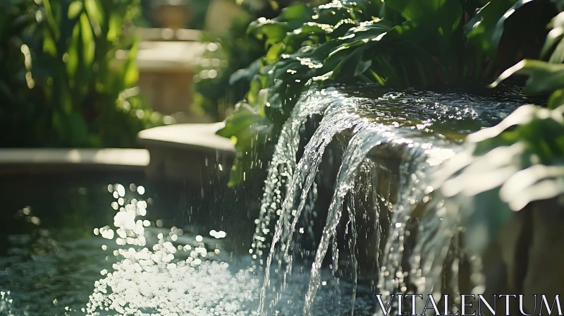 Water Cascade in Serene Green Garden AI Image