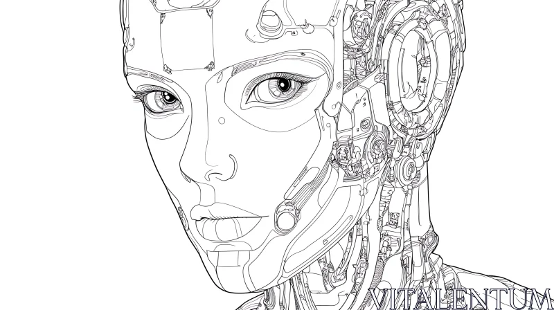 Intricate Mechanical Cyborg Illustration AI Image