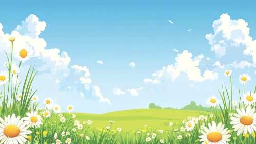 Field of Daisies and Blue Sky