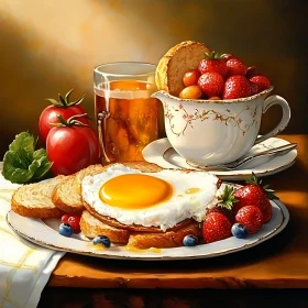 Perfect Breakfast with Egg, Fruit, and Toast