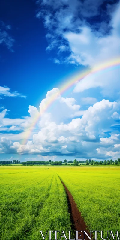 Scenic Landscape with Rainbow and Clouds AI Image