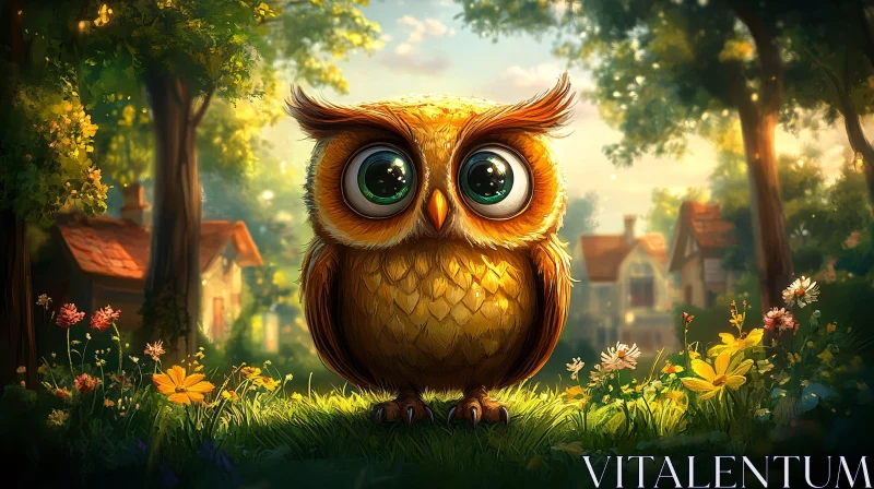 Adorable Owl Amidst Wildflowers AI Image