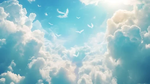 Sky With Birds and Clouds