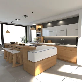 Sleek Kitchen with Wood Accents