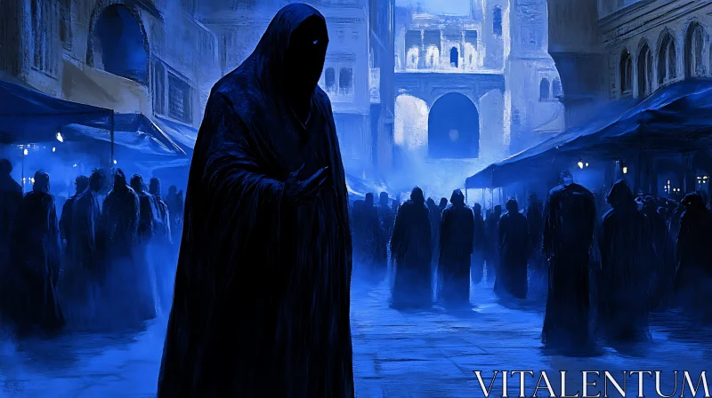 AI ART Cloaked Figure in Blue Night