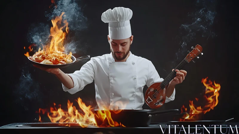 Creative Culinary Performance with Fire and Music AI Image