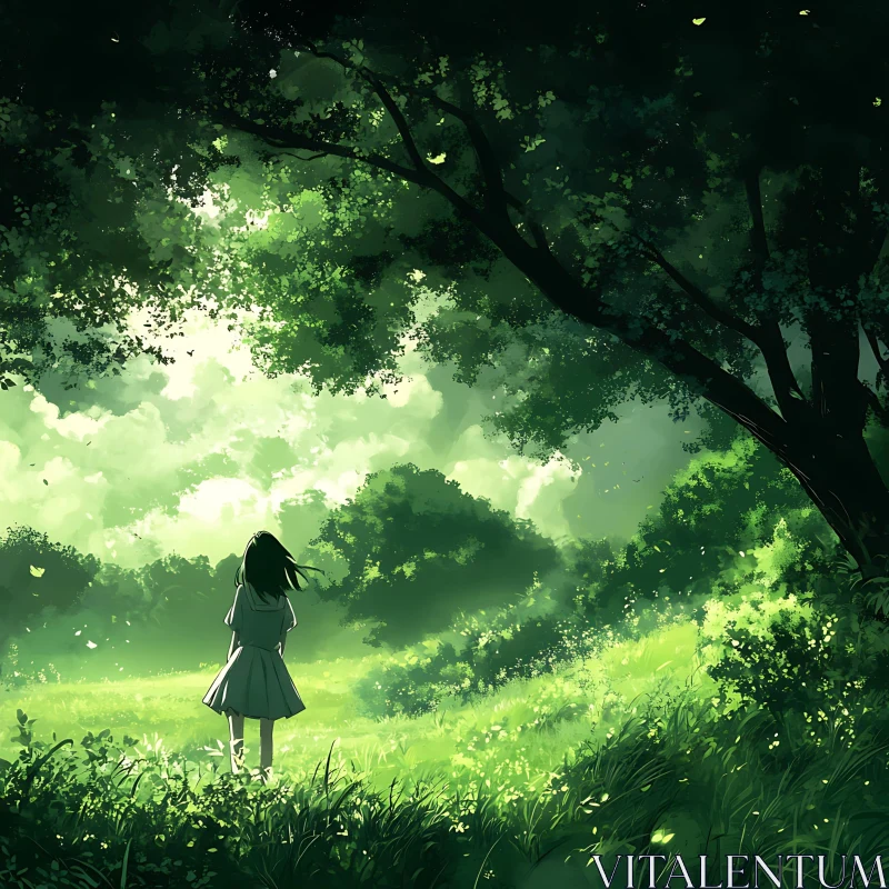 Girl in Green Meadow AI Image