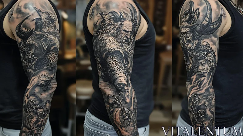 Mythical Creature and Warrior Sleeve Tattoo AI Image