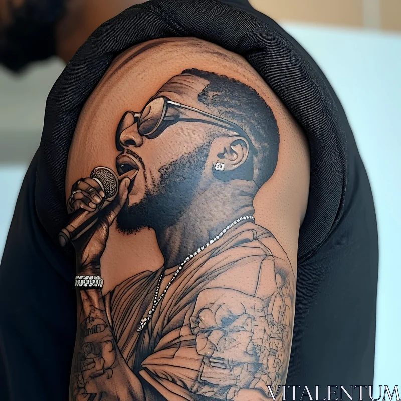 Singer Tattoo with Microphone on Upper Arm AI Image