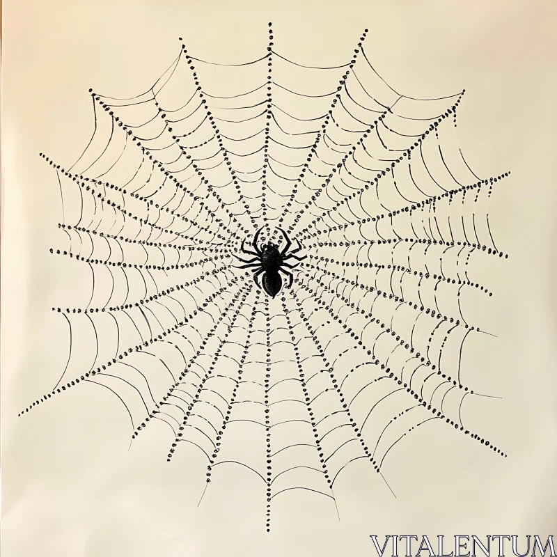 AI ART Arachnid in Web - Black and White