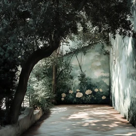 Serene Garden with Floral Wall Art