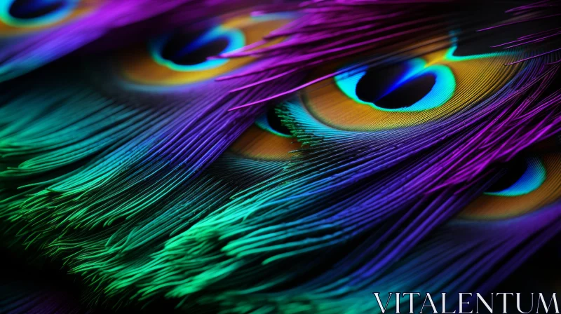 Luminous Neon-Colored Peacock Feathers | Nature Wonders AI Image