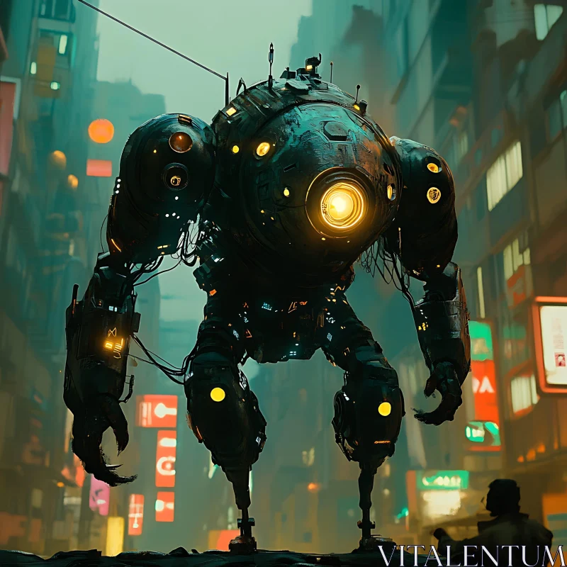 AI ART Giant Robot in Cyberpunk City