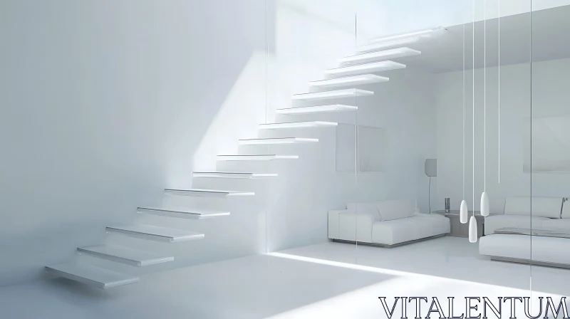 AI ART Serene White Interior Design with Modern Stairs