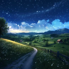 Picturesque Night Sky Countryside Scene