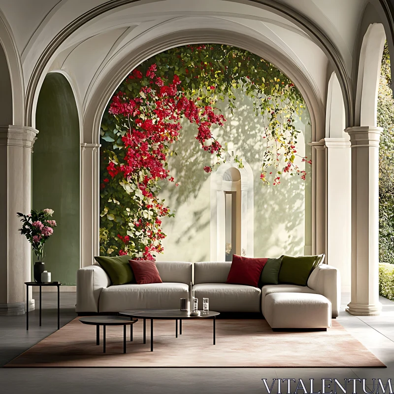 AI ART Stylish Interior with Natural Light and Flowers