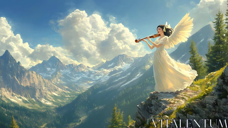 AI ART Winged Musician Serenade Mountain Vista