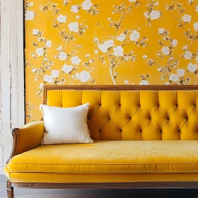 Retro Yellow Couch and Floral Wall