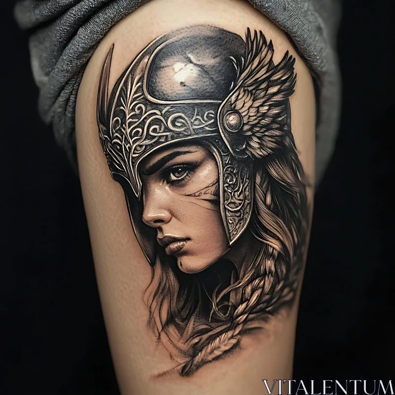 Detailed Tattoo of Mythological Female Warrior AI Image