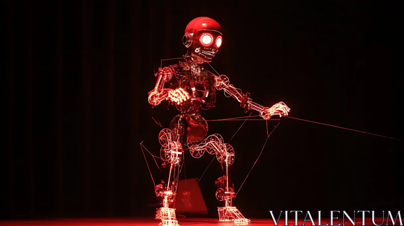 Translucent Robot in Red Ambiance AI Image