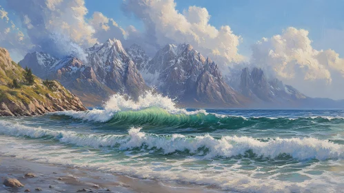 Majestic Mountain Coastline with Crashing Waves