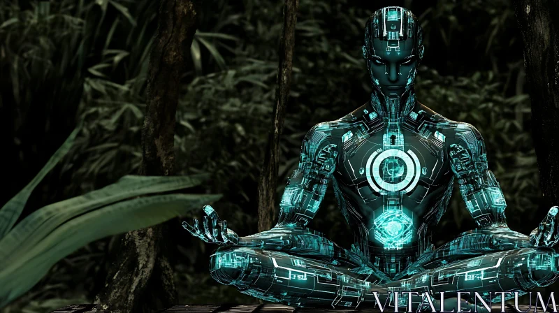 Futuristic Cyborg Meditating in Nature AI Image