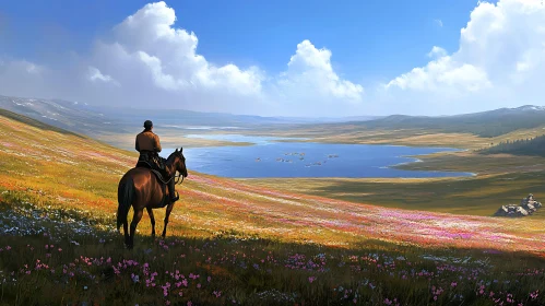 Peaceful Lake View with Horse Rider